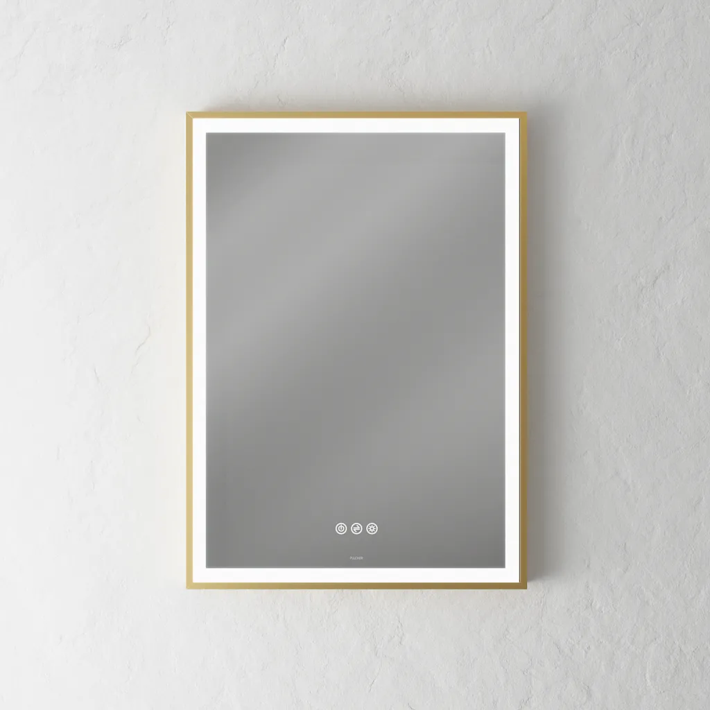 Pulcher Soho Mirror PSM-5070 - 50x70 cm. Mirror with light and light control, Matt Brass colored frame