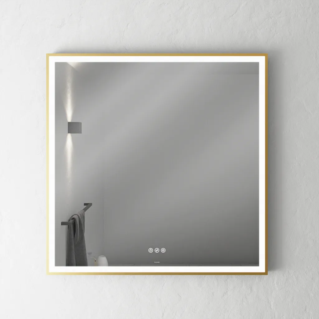 Pulcher Soho Mirror PSM-8080 - 80x80 cm. Mirror with light and light control, Matt Brass colored frame