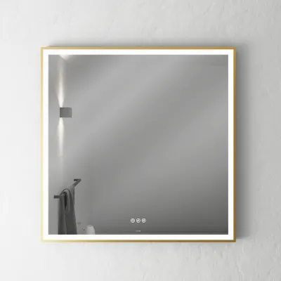 Pulcher Soho Mirror PSM-8080 - 80x80 cm. Mirror with light and light control, Matt Brass colored frame