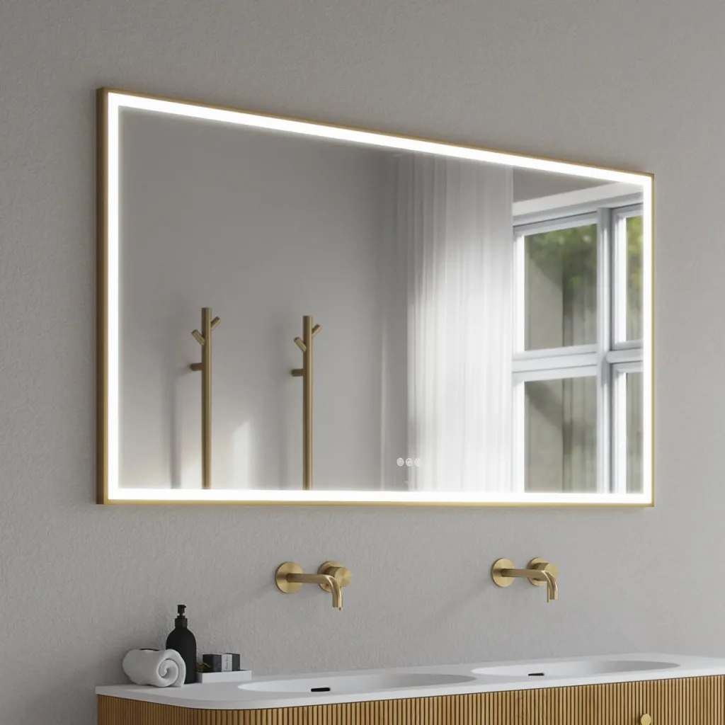 Pulcher Soho Mirror PSM-1480 - 140x80 cm. Mirror with light and light control, Matt Brass colored frame