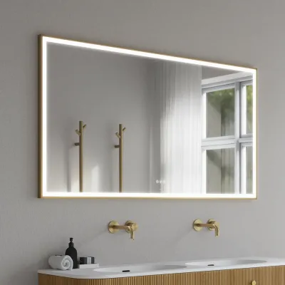Pulcher Soho Mirror PSM-1480 - 140x80 cm. Mirror with light and light control, Matt Brass colored frame