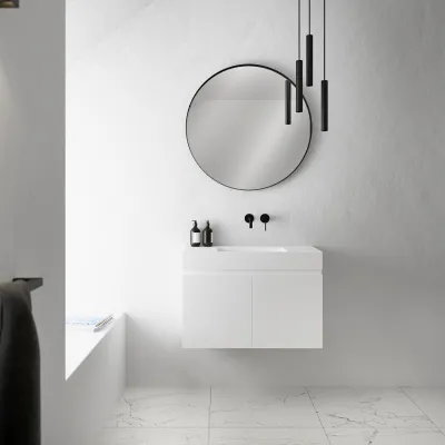Compact Inside 080C - Washbasin cabinet 80x35, Matte White SolidTec®