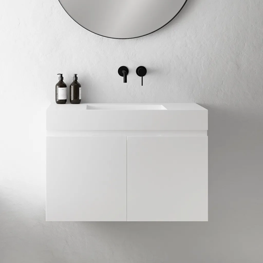 Compact Inside 080C - Washbasin cabinet 80x35, Matte White SolidTec®