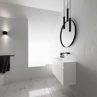 Compact Inside 080C - Washbasin cabinet 80x35, Matte White SolidTec®