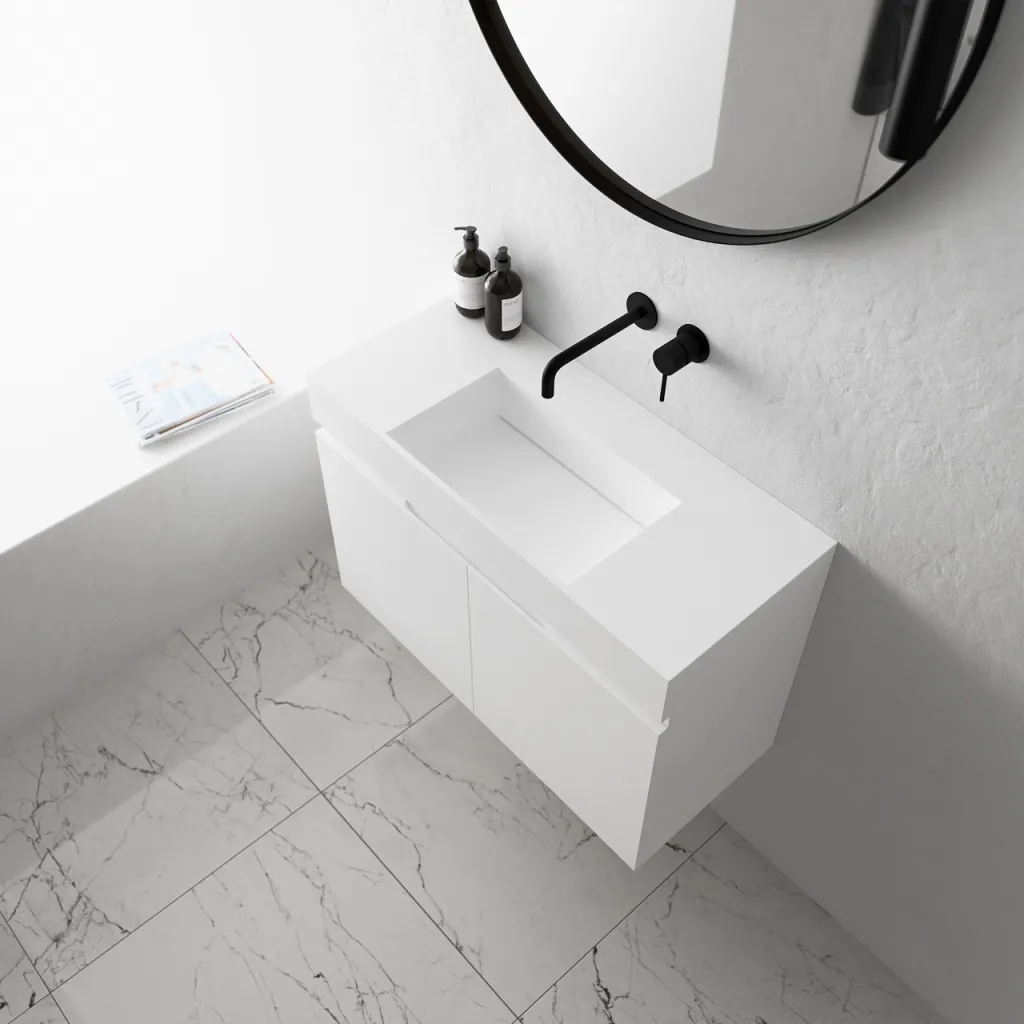 Compact Inside 080C - Washbasin cabinet 80x35, Matte White SolidTec®