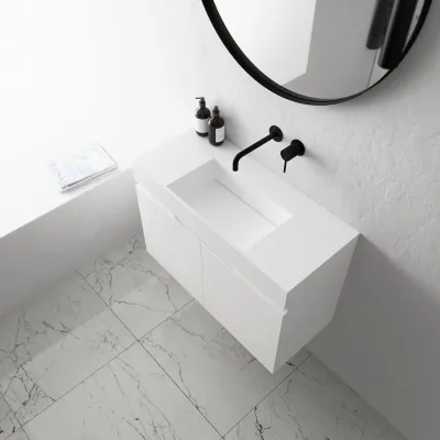 Compact Inside 080C - Washbasin cabinet 80x35, Matte White SolidTec®
