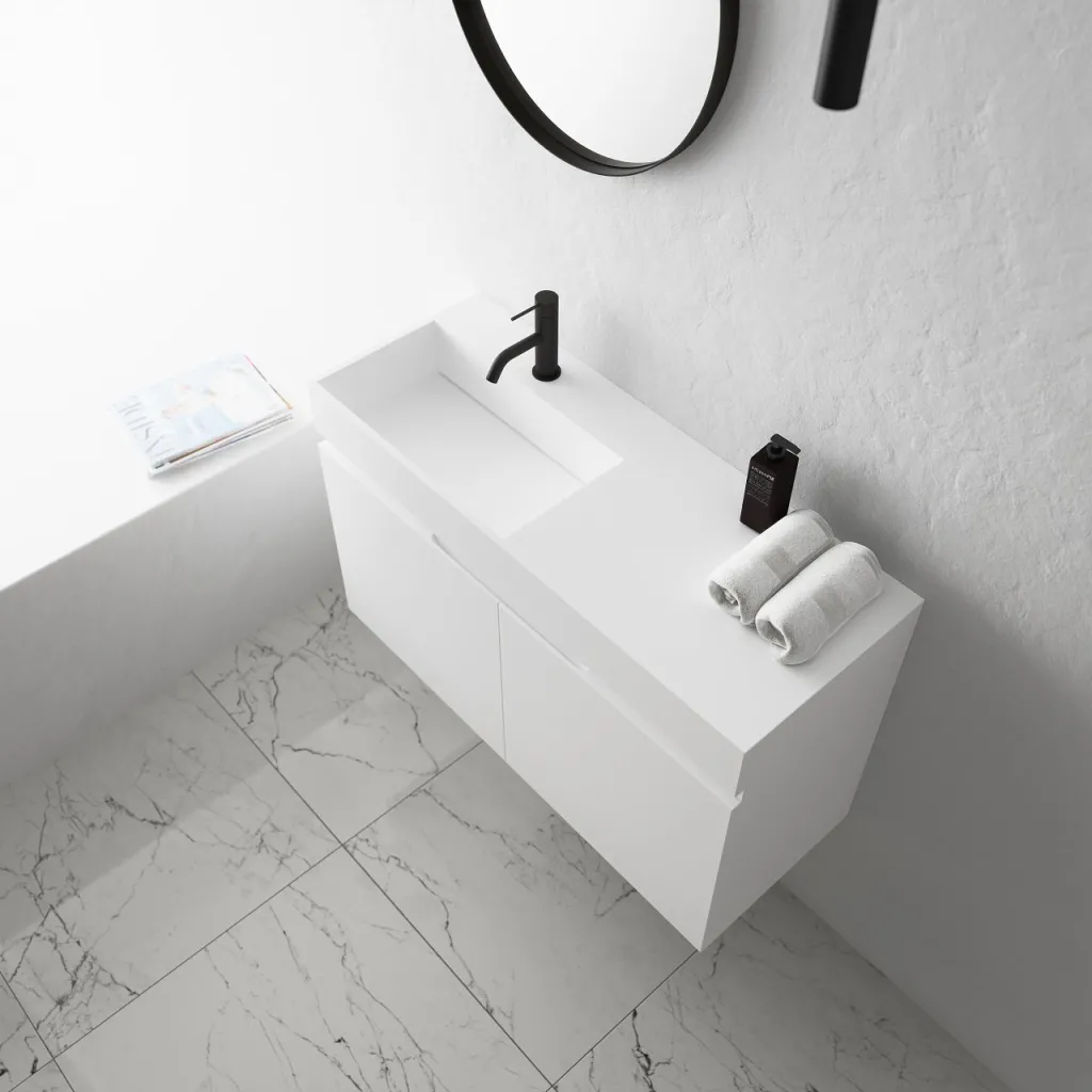 Compact Inside 090L - Washbasin cabinet 90x35, Matt White SolidTec®