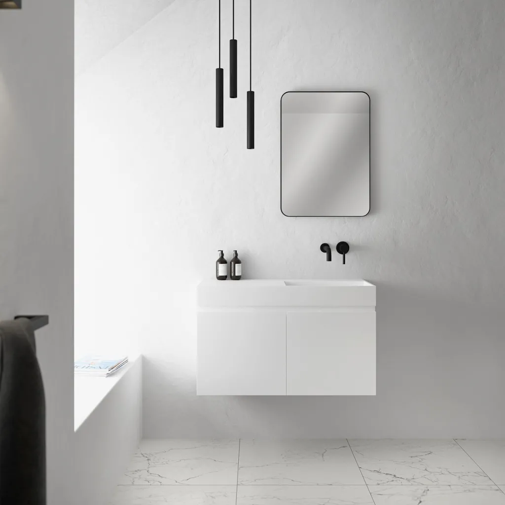Compact Inside 090R - Washbasin cabinet 90x35, Matt White SolidTec®