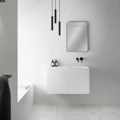 Compact Inside 090R - Washbasin cabinet 90x35, Matt White SolidTec®