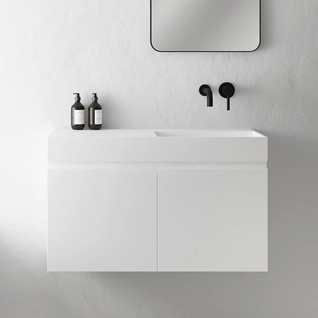 Compact Inside 090R - Washbasin cabinet 90x35, Matt White SolidTec®