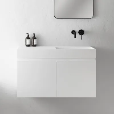 Compact Inside 090R - Washbasin cabinet 90x35, Matt White SolidTec®
