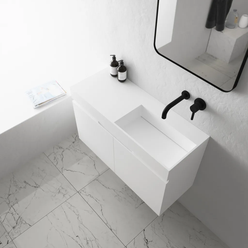 Compact Inside 090R - Washbasin cabinet 90x35, Matt White SolidTec®