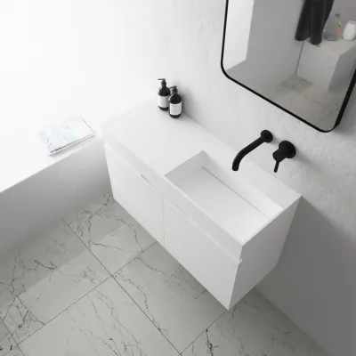 Compact Inside 090R - Washbasin cabinet 90x35, Matt White SolidTec®