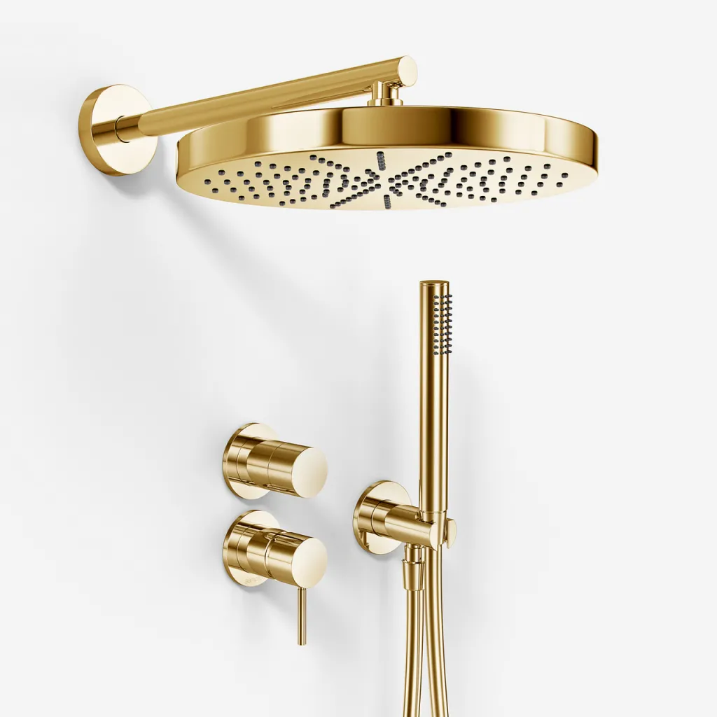 Semplice SBR901 S02 - Shower set Ø28 cm, Wall, Polished Brass Natural