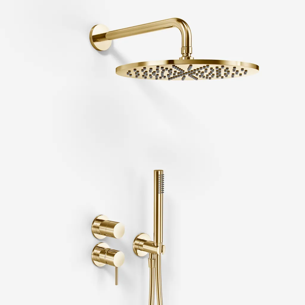 Semplice SBR901 S07 - Shower set Rain DeLuxe Ø30 cm, Wall, Polished Brass Natural