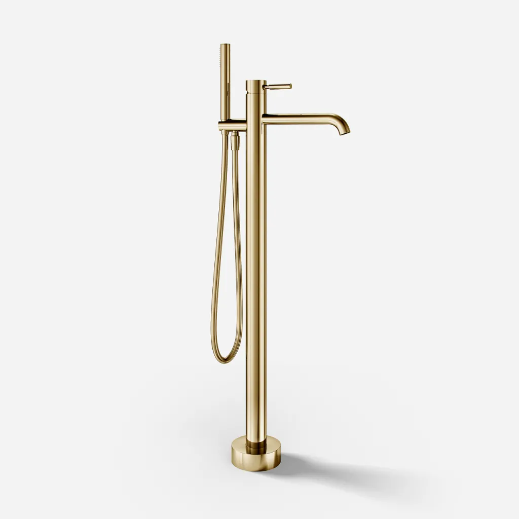 Semplice SQ2 - Freestanding bath mixer, Polished Brass Natural