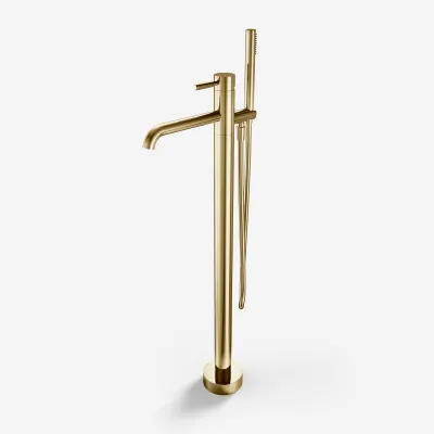 Semplice SQ2 - Freestanding bath mixer, Polished Brass Natural