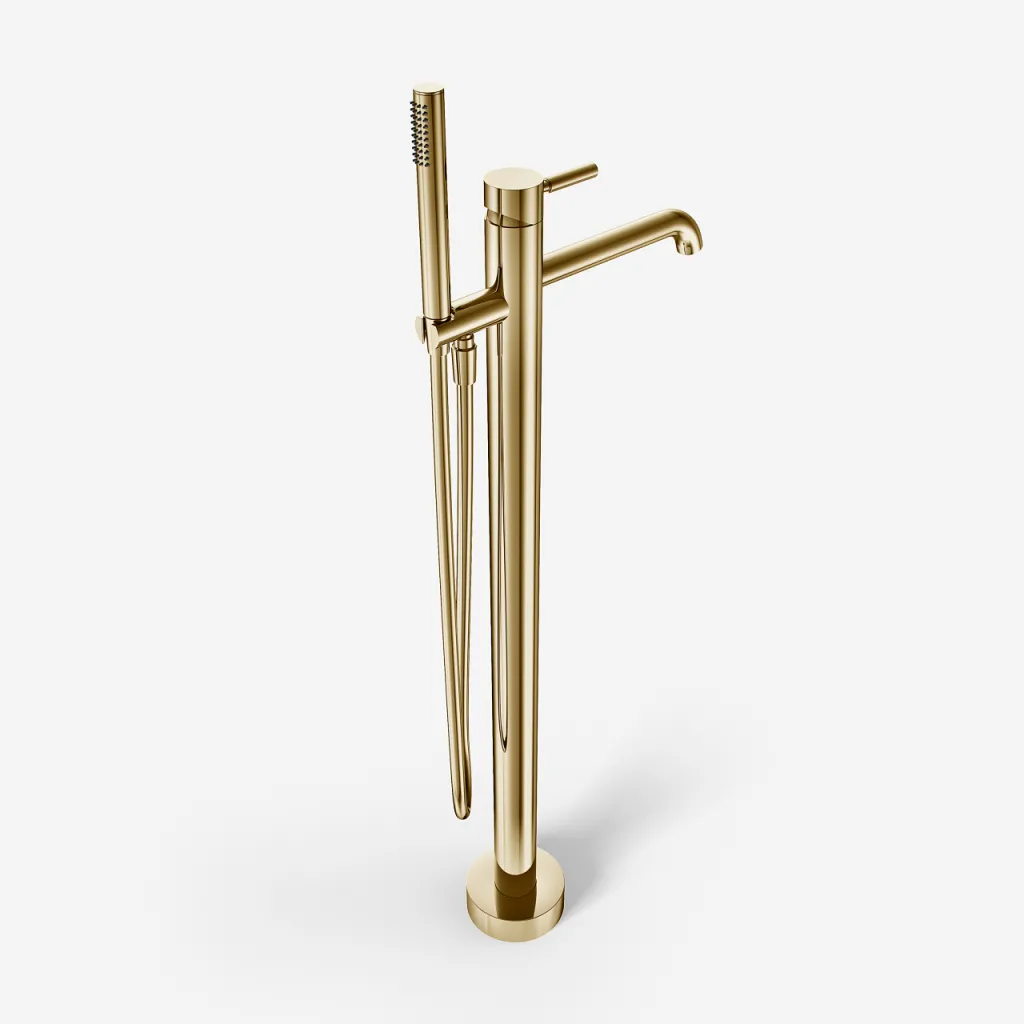Semplice SQ2 - Freestanding bath mixer, Polished Brass Natural