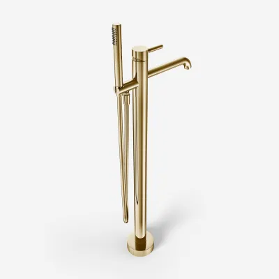 Semplice SQ2 - Freestanding bath mixer, Polished Brass Natural