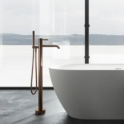 Semplice SQ2 - Freestanding bath mixer, PVD Brushed Copper