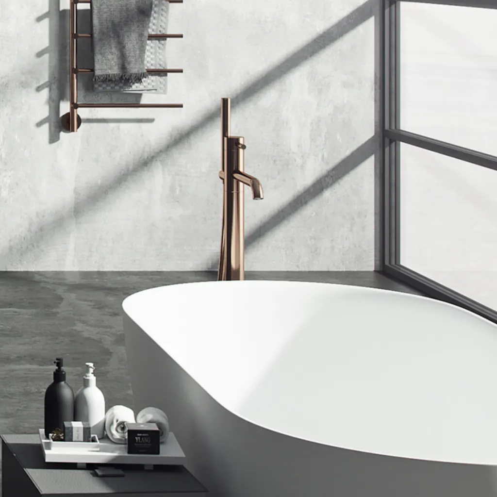 Semplice SQ2 - Freestanding bath mixer, PVD Brushed Copper