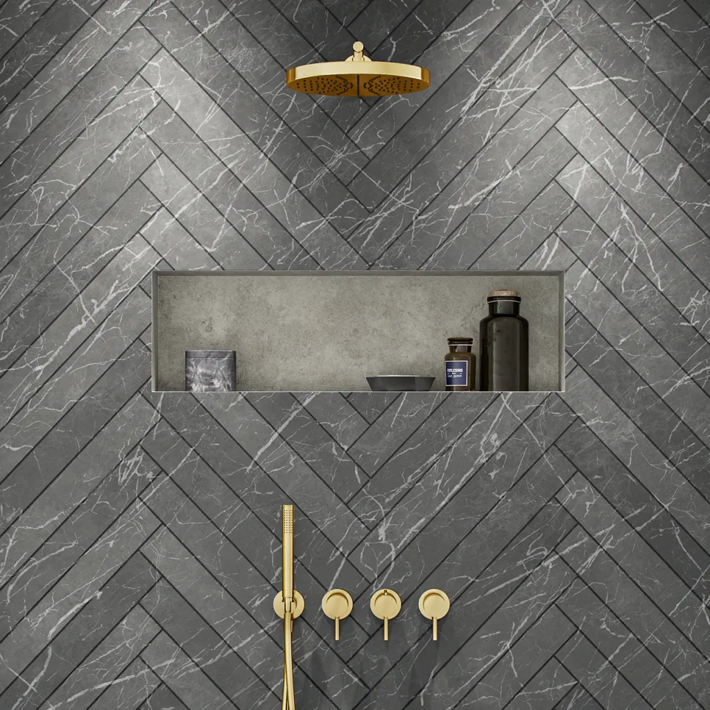 Semplice STB801 S02 - XXL Rain DeLux Ø28 cm, SmartTerm Wall, Polished Brass Natural