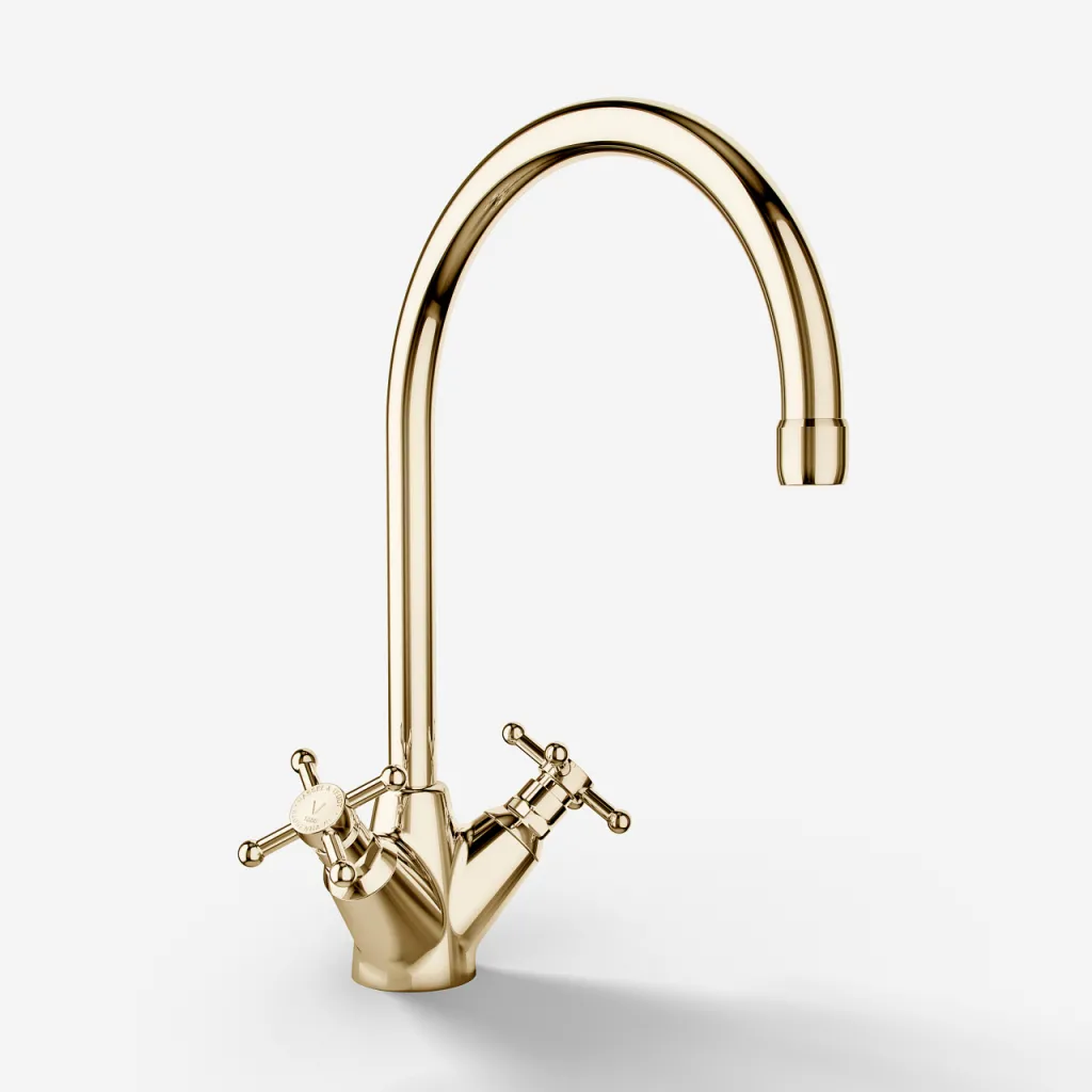 Hassel&Teudt HKV201 - Kitchen faucet w/ Ø200 mm. swivel spout. Polished Brass Natural.