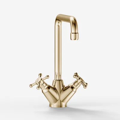 Hassel&Teudt HKV202 - Kitchen faucet w/ U200 mm. swivel spout. Polished Brass Natural.