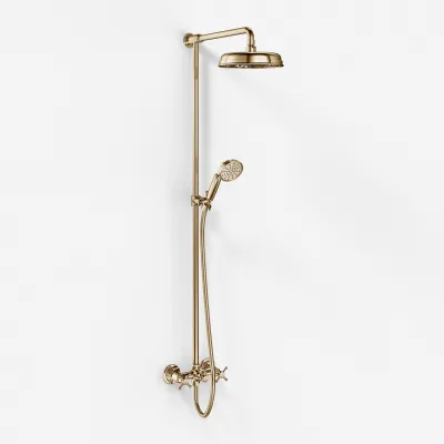 Hassel&Teudt HBR800 S01 - Shower rod set w/Ø21 cm. Rain DeLuxe w/EasyClean, Polished Brass Natural