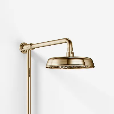 Hassel&Teudt HBR800 S01 - Shower rod set w/Ø21 cm. Rain DeLuxe w/EasyClean, Polished Brass Natural