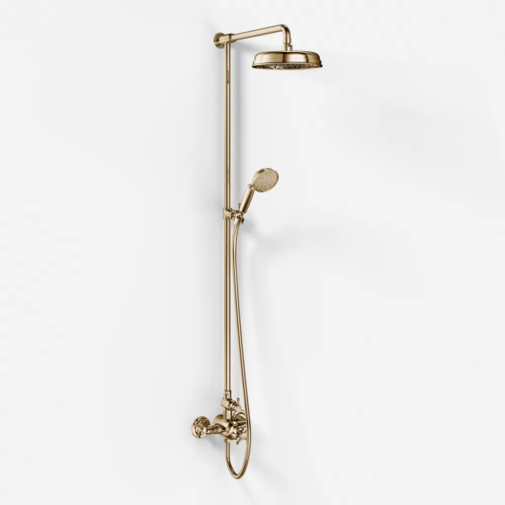 Hassel&Teudt HBT900 - SmartTerm shower rod set w/Ø21 cm. Rain DeLuxe w/EasyClean, Polished Brass Natural