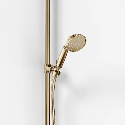 Hassel&Teudt HBT900 - SmartTerm shower rod set w/Ø21 cm. Rain DeLuxe w/EasyClean, Polished Brass Natural