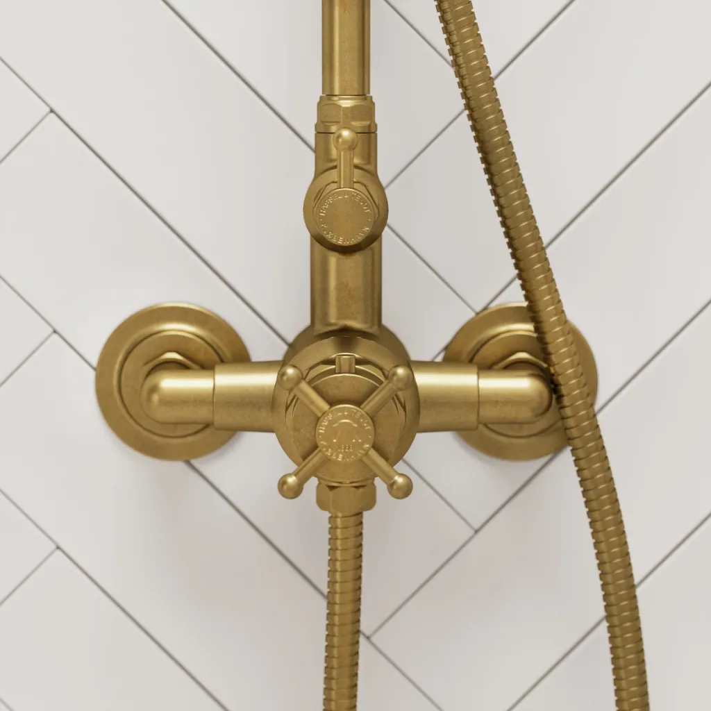 Hassel&Teudt HBT900 - SmartTerm shower rod set w/Ø21 cm. Rain DeLuxe w/EasyClean, Polished Brass Natural