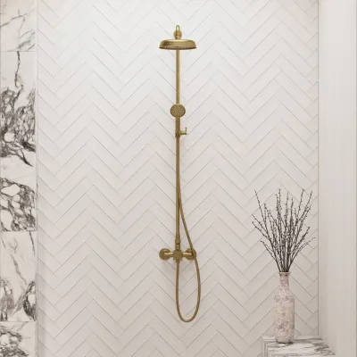 Hassel&Teudt HBT900 - SmartTerm shower rod set w/Ø21 cm. Rain DeLuxe w/EasyClean, Polished Brass Natural