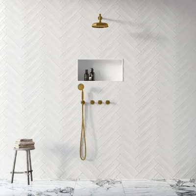 Hassel&Teudt HBR704 S01 - Shower set w/Ø21 cm. Rain DeLuxe w/EasyClean, Wall, Polished Brass Natural