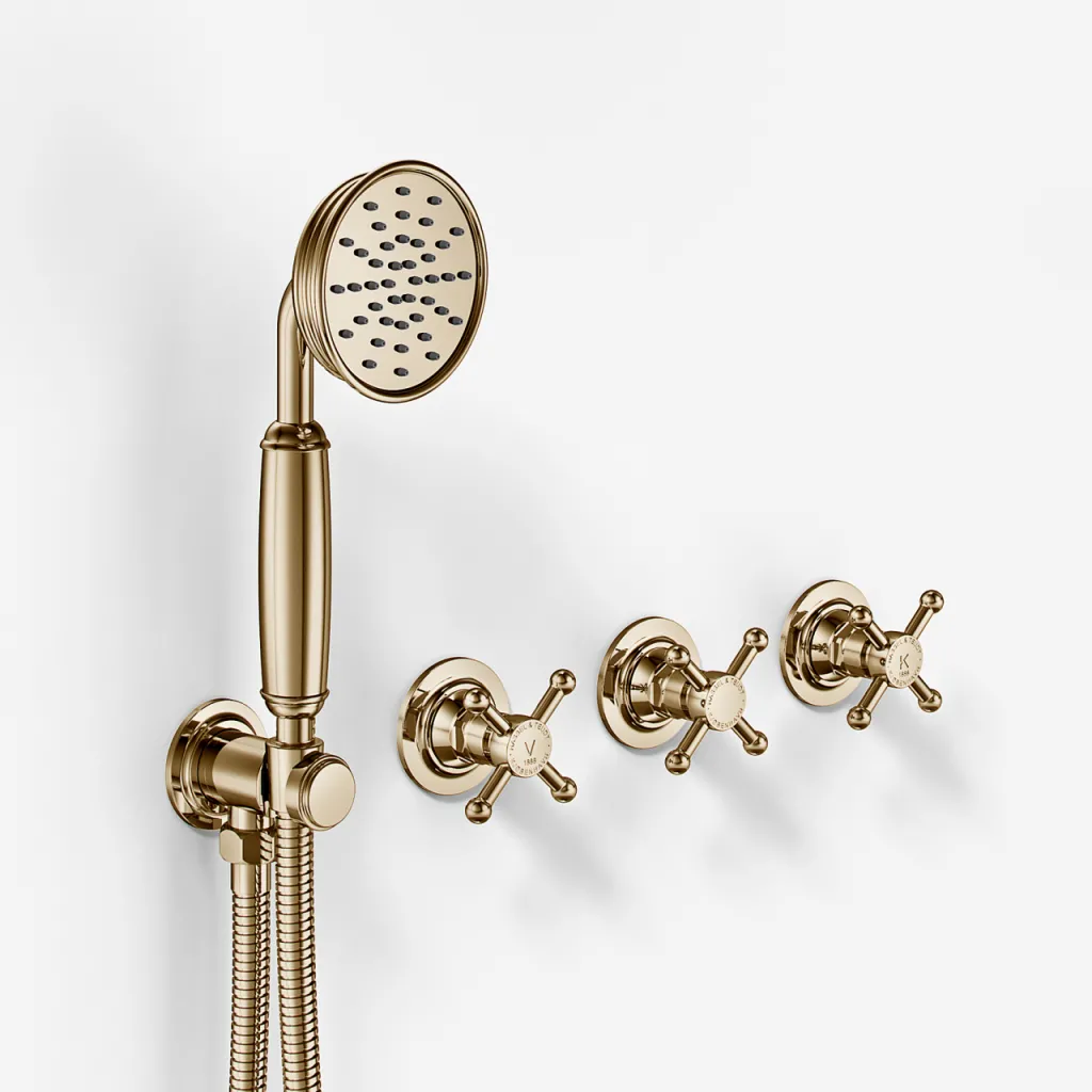 Hassel&Teudt HBR704 S02 - Shower set w/Ø21 cm. Rain DeLuxe w/EasyClean, Ceiling, Polished Brass Natural