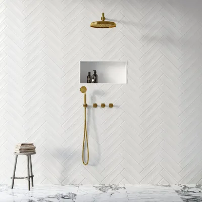 Hassel&Teudt HBR704 S03 - Shower set w/Ø31 cm. Rain DeLuxe w/EasyClean, Wall, Polished Brass Natural