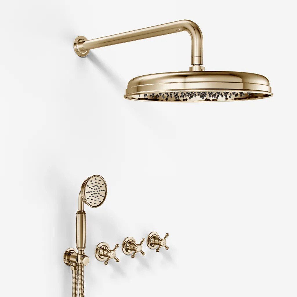 Hassel&Teudt HBR704 S03 - Shower set w/Ø31 cm. Rain DeLuxe w/EasyClean, Wall, Polished Brass Natural