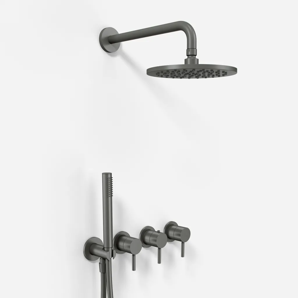 Semplice STB801 S05 - Rain DeLux SmartTerm Ø20 cm EasyClean, Wall, PVD Matt Gun Metal