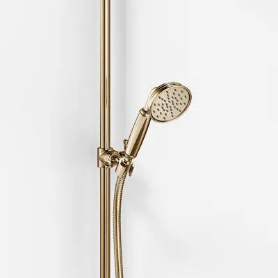 Hassel&Teudt HBR800 S02 - Shower rod set w/Ø31 cm. Rain DeLuxe w/EasyClean, Polished Brass Natural