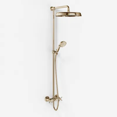 Hassel&Teudt HBR800 S02 - Shower rod set w/Ø31 cm. Rain DeLuxe w/EasyClean, Polished Brass Natural