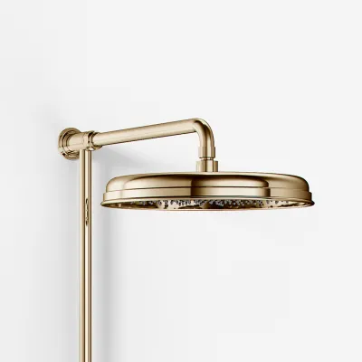Hassel&Teudt HBR800 S02 - Shower rod set w/Ø31 cm. Rain DeLuxe w/EasyClean, Polished Brass Natural