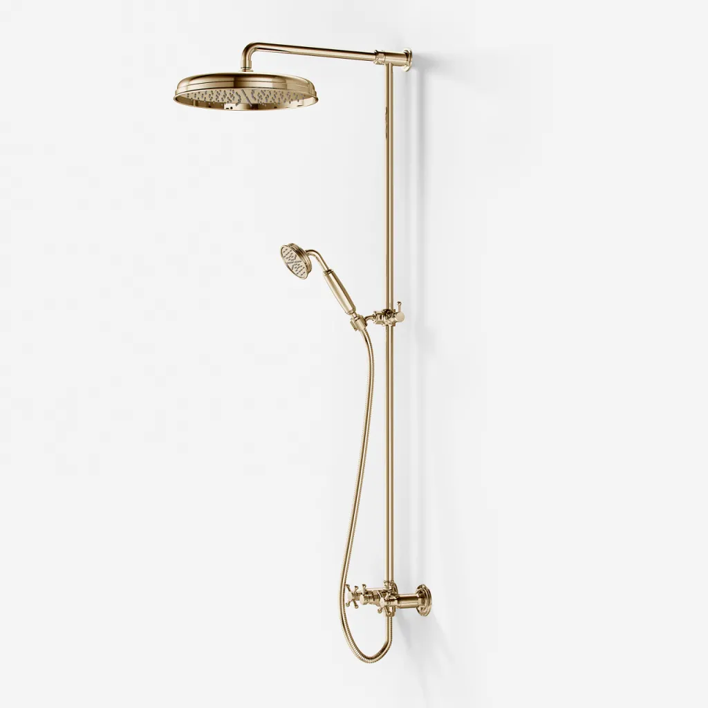 Hassel&Teudt HBR800 S02 - Shower rod set w/Ø31 cm. Rain DeLuxe w/EasyClean, Polished Brass Natural