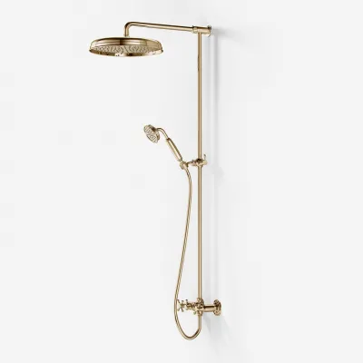 Hassel&Teudt HBR800 S02 - Shower rod set w/Ø31 cm. Rain DeLuxe w/EasyClean, Polished Brass Natural
