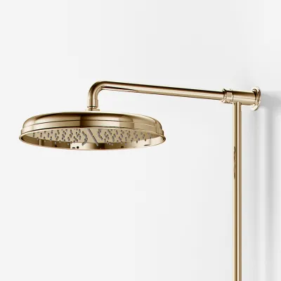 Hassel&Teudt HBR800 S02 - Shower rod set w/Ø31 cm. Rain DeLuxe w/EasyClean, Polished Brass Natural