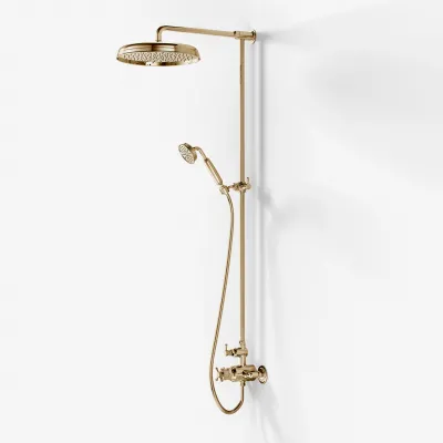 Hassel&Teudt HBT900 S02 - SmartTerm shower rod set w/Ø31 cm. Rain DeLuxe w/EasyClean, Polished Brass Natural