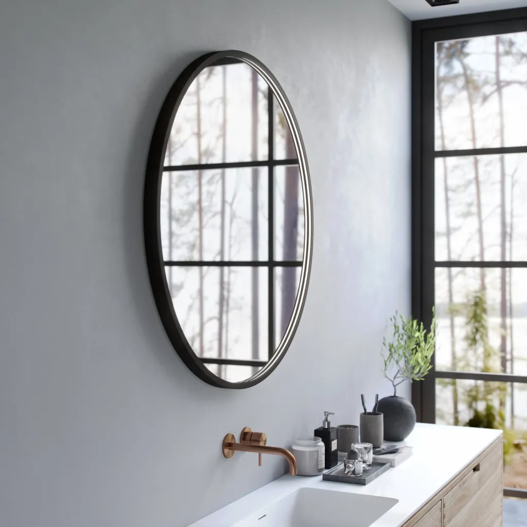 Pulcher Mood 1 PM1-100 - Ø100 cm Fog-free mirror with light and light control, Matte black 