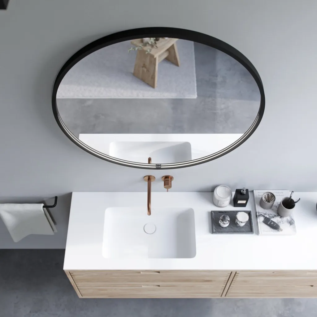 Pulcher Mood 1 PM1-100 - Ø100 cm Fog-free mirror with light and light control, Matte black 