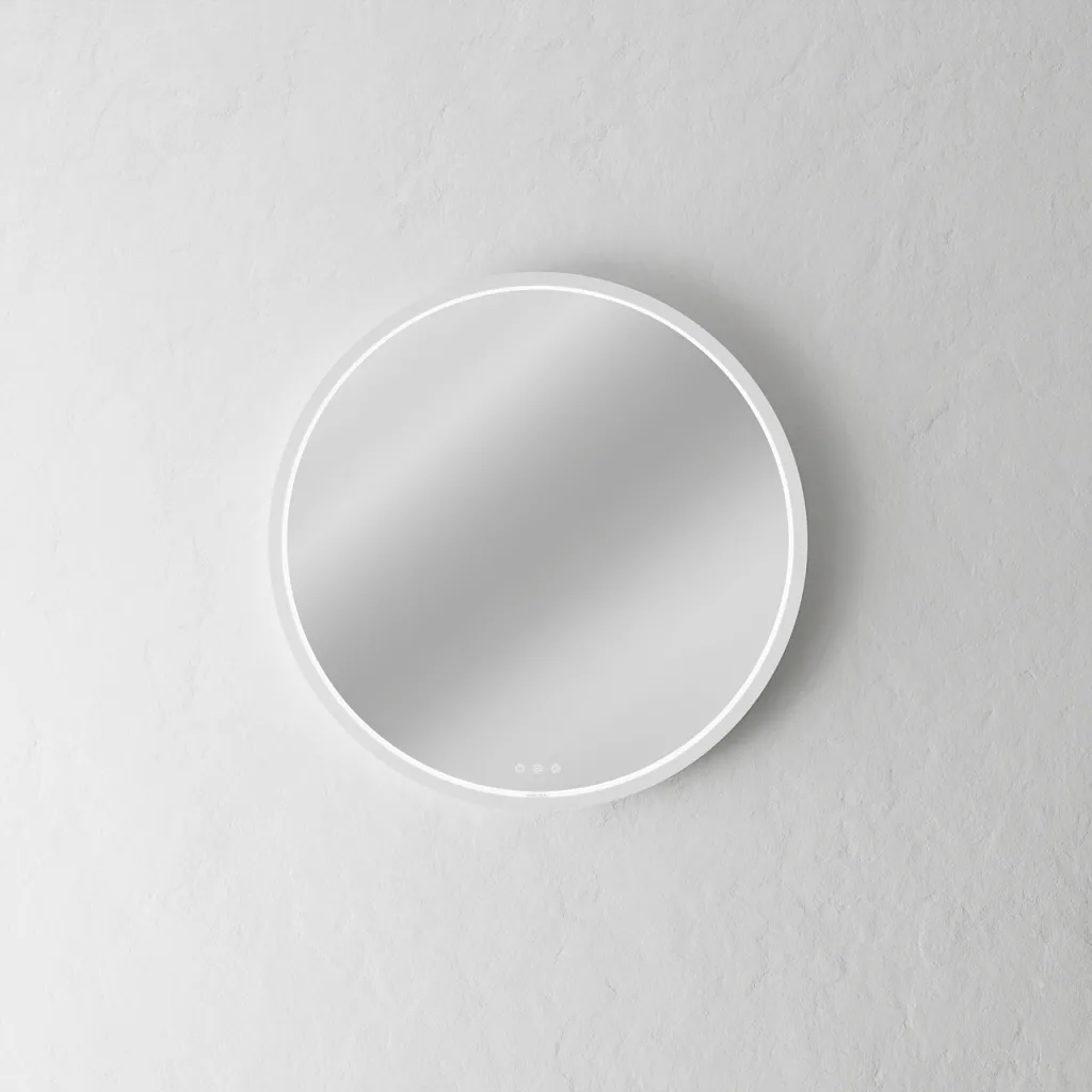 Pulcher Mood 1 PM1-060 - Ø60 cm. Fog-free mirror with light and light control, Matt white frame