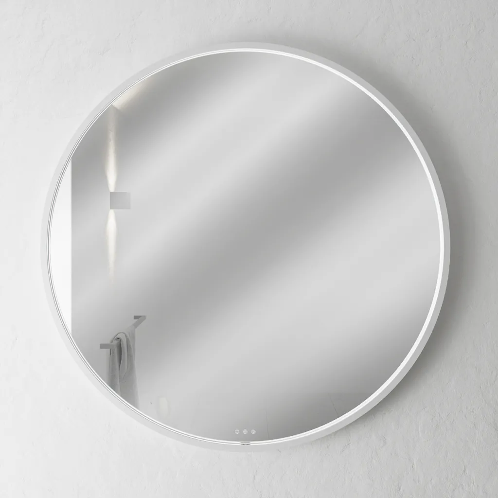 Pulcher Mood 1 PM1-100 - Ø100 cm. Fog-free mirror with light and light control, Matt white 